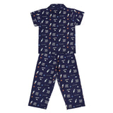 Clothe Funn Boys Cotton Printed Night Suit, Medieval Blue