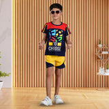 Clothe Funn Boys Co-Ord Set Set, Half Sleeve T-Shirt & Shorts Set, Navy & Gold