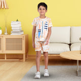 Boys Half sleeve Shirt & Shorts Co-Ord Set, Off White & Peach