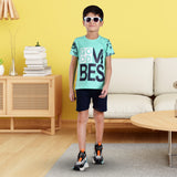 Boys Half sleeve Shirt & Shorts Co-Ord Set, Mint & Navy