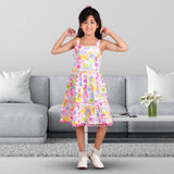 Clothe Funn Girls Sleeveless Frock With Strap, White Multi