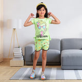 Clothe Funn  All-over printed Half Sleeve Girls Co-Ord Set, Lime Green