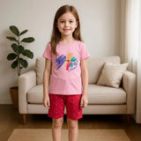 Clothe Funn Girls Influencer Printed Half Sleeve T-Shirt & Shorts Set, Pink