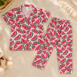 Clothe Funn Girls Cotton Watermelon Printed Night Suit, Fuschia