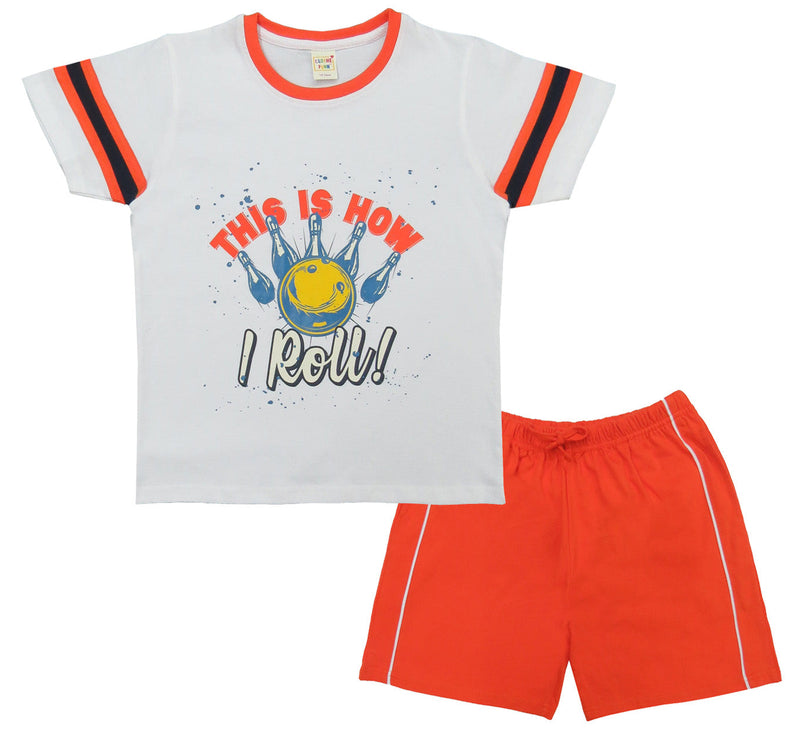 Boys Half sleeve T-Shirt & Shorts, Co-Ord Set, White & Orange