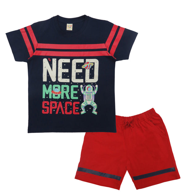 Boys Half sleeve Shirt & Shorts Co-Ord Set, Navy & Red