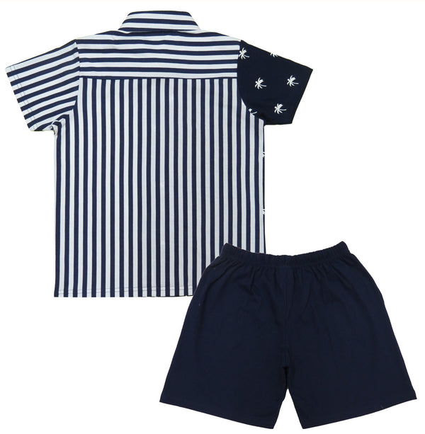 Boys Half sleeve Collar Shirt & Shorts Co-Ord Set, Navy & White