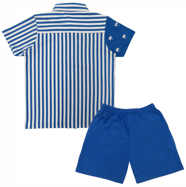 Boys Half sleeve Collar Shirt & Shorts Co-Ord Set, Royal Blue & White