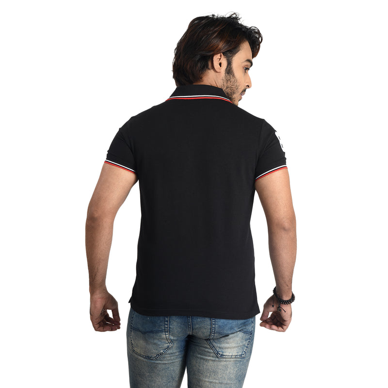 Clothe Funn Mens Polo T-Shirt Embroidery, Black