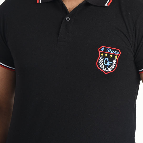 Clothe Funn Mens Polo T-Shirt Embroidery, Black