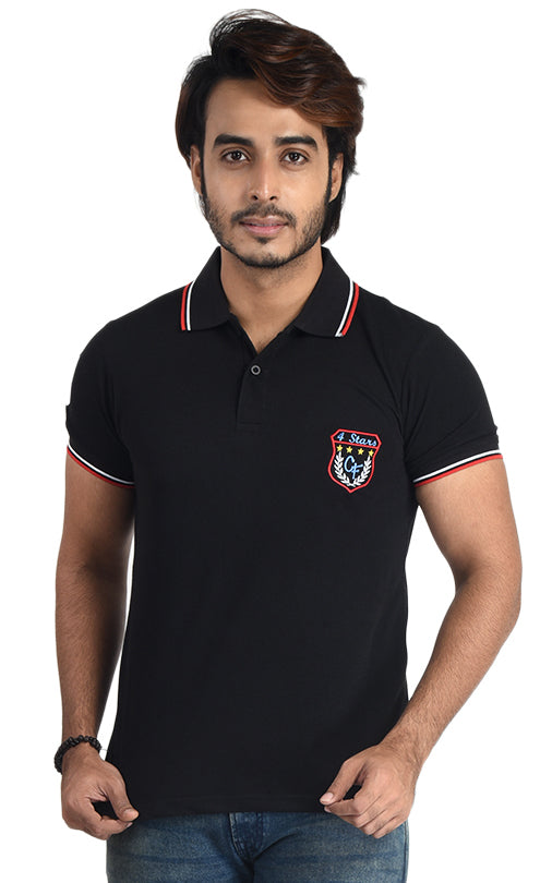 Clothe Funn Mens Polo T-Shirt Embroidery, Black