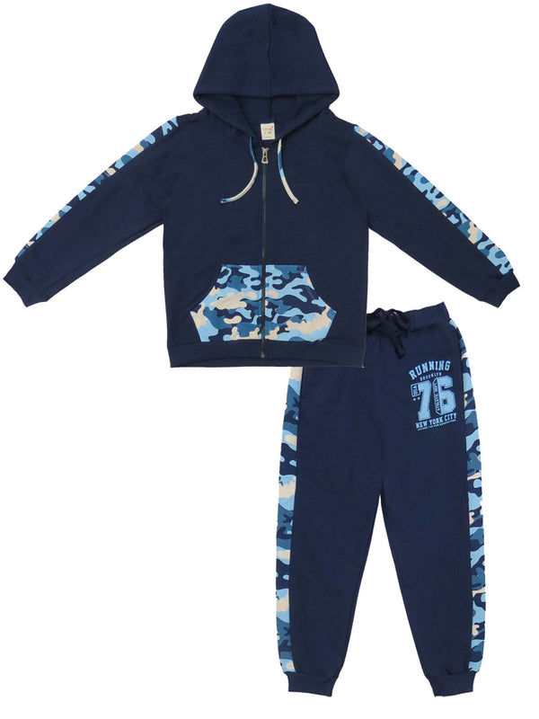 Clothe Funn Boys Tracksuit, Hood Jacket With Track Pant, Navy Military