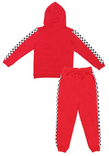 Clothe Funn Boys Tracksuit, Hood Jacket With Track Pant, Red Checks