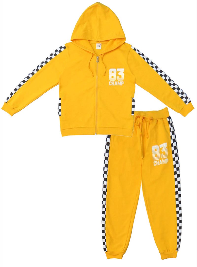 Clothe Funn Boys Tracksuit, Hood Jacket With Track Pant, Gold Checks