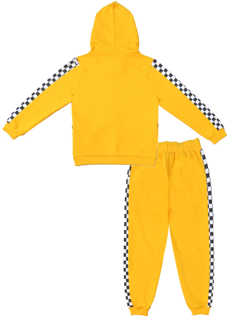 Clothe Funn Boys Tracksuit, Hood Jacket With Track Pant, Gold Checks