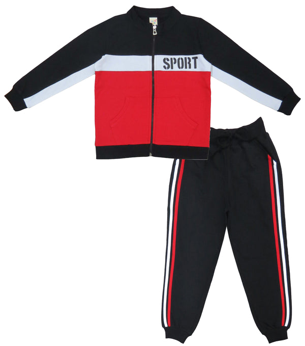 Clothe Funn Boys Tracksuit, Jacket With Track Pant, White, Red & Black