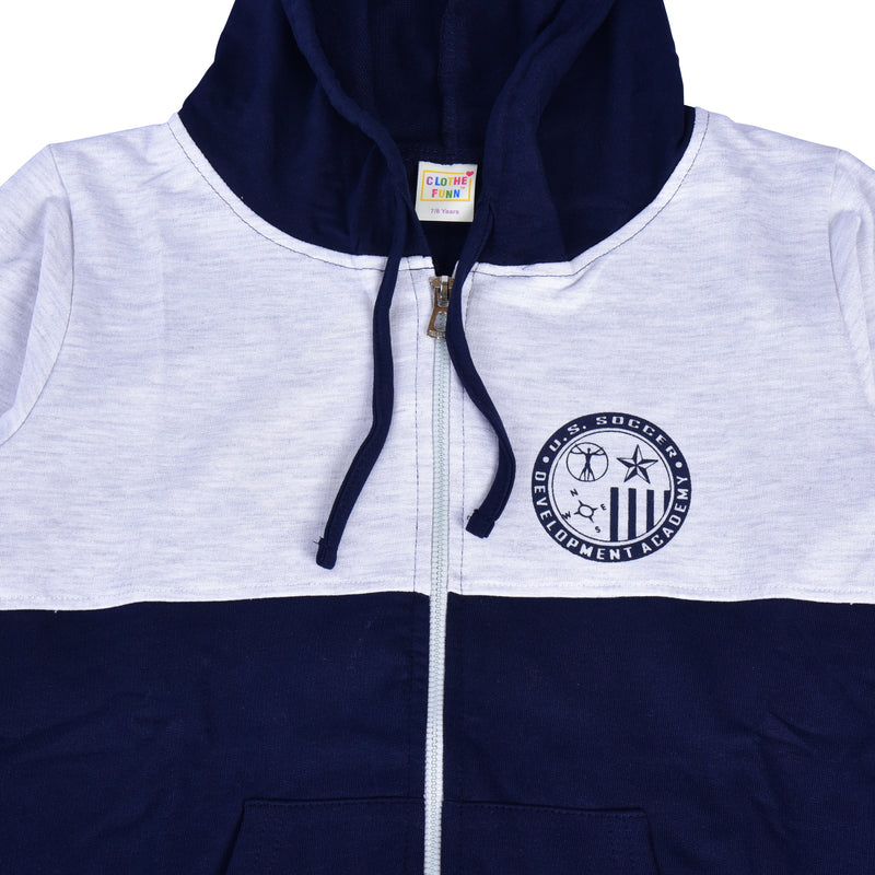 Clothe Funn Boys Winter Tracksuit, Hood Jacket & Track Pant Set, Navy & Ecru Melange