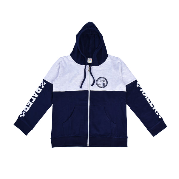 Clothe Funn Boys Winter Tracksuit, Hood Jacket & Track Pant Set, Navy & Ecru Melange