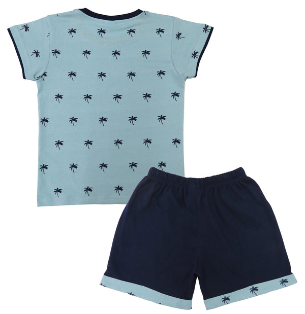 Clothe funn Boys Coordinate Set,Boys Nightwear Set, Sky Blue AOP & Navy