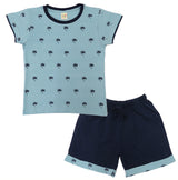 Clothe funn Boys Coordinate Set,Boys Nightwear Set, Sky Blue AOP & Navy