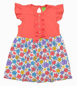 Clothe Funn New Born Baby Girl's Flower Printed Designer Dress with Bow, Coral/AOP
Cap Sleeve Frock