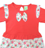 Clothe Funn New Born Baby Girl's Floral Printed Dress with Frill, Coral/Peach 
Full Sleeve Frock
