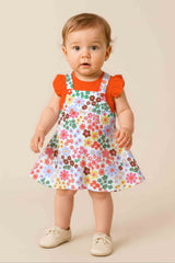 Clothe Funn New Born Baby Girl's Flower Printed Dress, Off White/Orange
Frock & Cap Sleeve T-shirt