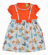 Clothe Funn New Born Baby Girl's Trendy Butterfly Printed Dress With Lace, Orange/White
Cap Sleeve Frock