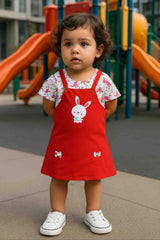 Clothe Funn New Born Baby Girl's Pinafore Knee Length Rabbit Printed Dress, Peach/Red
Frock & Short Sleeves T-shirt