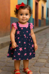 Clothe Funn New Born Baby Girls Star Printed Dress, Pink/Navy
Frock & Cap Sleeve T-shirt