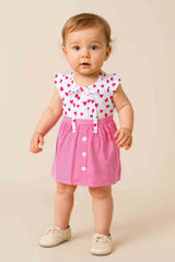 Clothe Funn New Born Baby Girl's Heart & Striped Printed Skin Friendly Dress, Pink Stripes
Cap Sleeve Frock