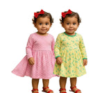 Clothe Funn Baby Girls Full Sleeve Dress Pink & Lemon (Pack of 2)