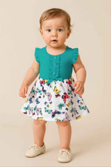 Clothe Funn New Born Baby Girl's Butterfly Printed Designer Dress, Turq/White AOP
Cap Sleeve Frock