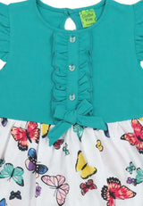 Clothe Funn New Born Baby Girl's Butterfly Printed Designer Dress, Turq/White AOP
Cap Sleeve Frock