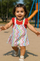 Clothe Funn New Born Baby Girl's Knee Length Zig-Zag Printed Dress, White/Coral
Frock & Cap Sleeve T-shirt