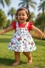 Clothe Funn New Born Baby Girl's Butterfly Printed Dress, White/Fuschia
Frock & Cap Sleeve T-shirt