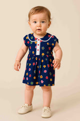 Clothe Funn Baby Girls Flower Printed Fancy Dress with Lace, Navy AOP
Cap Sleeve Frock