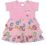 Clothe Funn Baby Girl's Donut Printed Fancy Triple Layered Dress, Pink AOP
Short Sleeves Frock