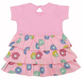 Clothe Funn Baby Girl's Donut Printed Fancy Triple Layered Dress, Pink AOP
Short Sleeves Frock