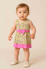 Clothe Funn Baby Girl's Sleeveless Rainbow Printed Fancy Dress with Bow, Yellow/Pink
Sleeveless Frock