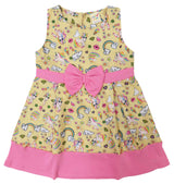 Clothe Funn Baby Girl's Sleeveless Rainbow Printed Fancy Dress with Bow, Yellow/Pink
Sleeveless Frock