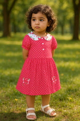 Clothe Funn New Born Baby Girl's Pure Cotton Dotted Printed Dress, Coral AOP
Short Sleeves Frock