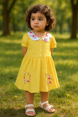 Clothe Funn New Born Baby Girl's Pure Cotton Dotted Printed Dress, Gold AOP
Short Sleeves Frock