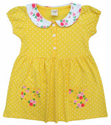 Clothe Funn New Born Baby Girl's Pure Cotton Dotted Printed Dress, Gold AOP
Short Sleeves Frock