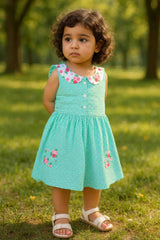 Clothe Funn New Born Baby Girl's Pure Cotton Dotted Printed Dress, Mint AOP
Short Sleeves Frock