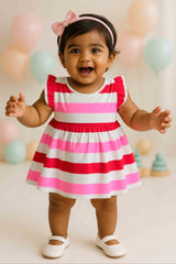 Clothe Funn New Born Baby Girl's Striped Printed Dress, White
Cap Sleeve Frock