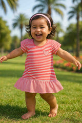 Clothe Funn Baby Girls Stripe Printed Frock With Bloomer, Peach
Short Sleeves Frock & Bloomer