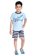Clothe Funn Boys Airplane Printed Half Sleeve T-Shirt & Shorts Set, Sky Blue/Stripes
Half Sleeve T-Shirt & Shorts