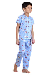 Clothe Funn Boys Airplane Printed Night Suit, Sky Blue
Half Sleeve Shirt & Full Pant