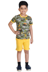 Clothe Funn Boys Animal Printed Half Sleeve T-Shirt & Shorts Set, Olive/Yellow
Half Sleeve T-Shirt & Shorts